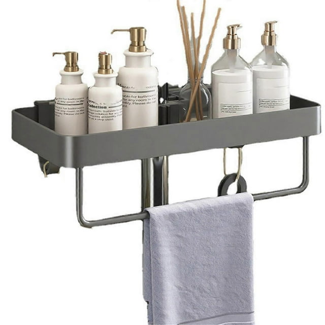 Aluminum Shower Shelf with Towel Rack, No-Drill Bathroom Organizer, Shampoo and Shower Gel Storage Rack A