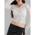 thumbnail image 5 of Raccmtaty Women's Spring Summer Short Tops White Long Sleeve V Neck Sheer Lace Floral Blouse, 5 of 8