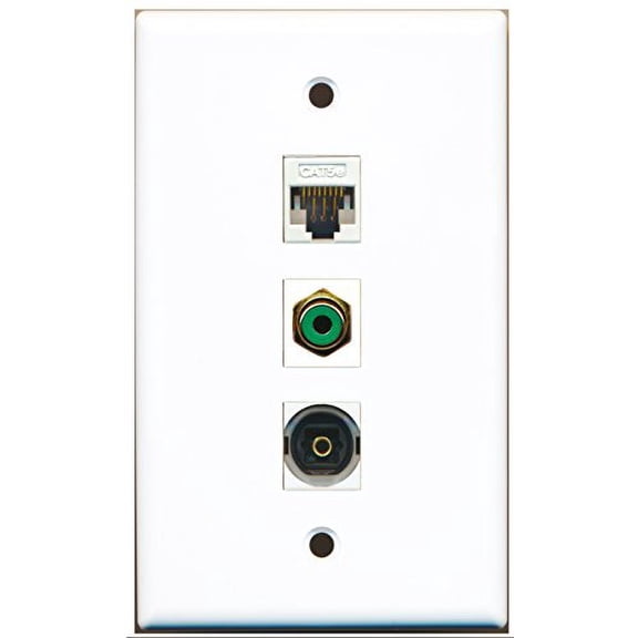 RiteAV - 1 Port RCA Green and 1 Port Toslink and 1 Port Cat5e Ethernet White Wall Plate