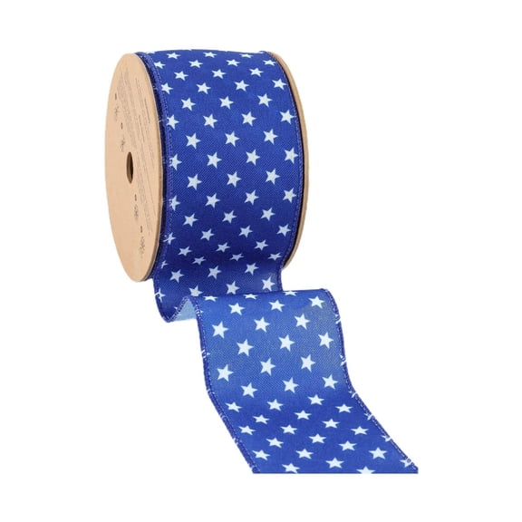 LaRibbons 2 1/2" Wired Ribbon | Blue w/ Multi White Stars | 10 Yard Spool