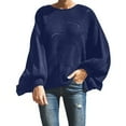 thumbnail image 5 of XPMWRP Women's Fashion Solid Color Long Sleeved Sweaters Knitted Elegant Loose Sweater Round Neck Casual Tops Fall Outfits Blue XXXXXL, 5 of 8
