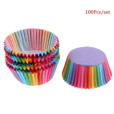 

100 Pcs Rainbow Color Cupcake Liner Baking Cupcake Paper Cake Bag Tray Pan Mold