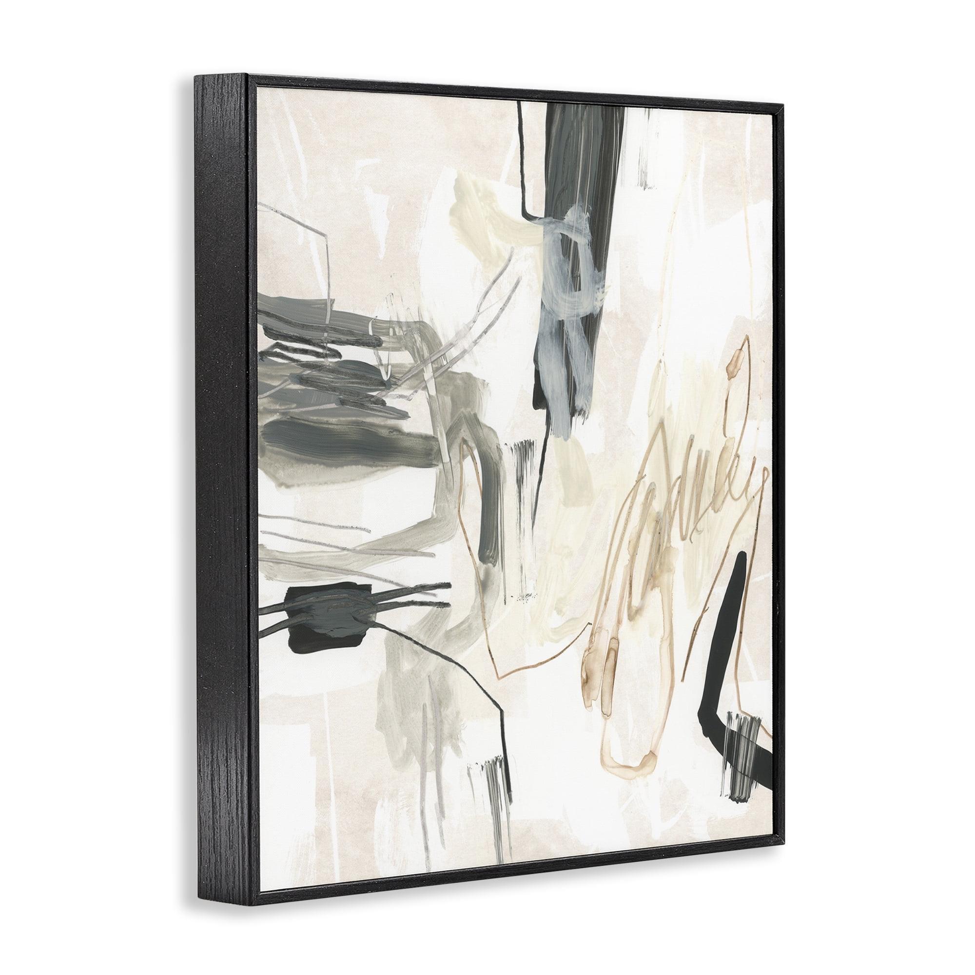 Stupell Industries Expressive Neutral Tones Scribble Abstract Painting Black Framed Art Print Wall Art, 16 x 20