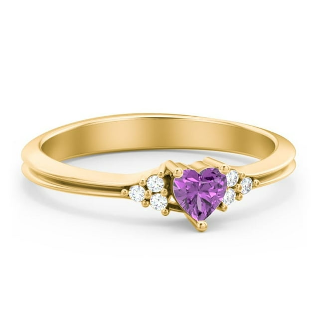 Birthstone Heart Ring with Shoulder Accents - Amethyst (February)