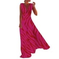 thumbnail image 2 of Women Casual Boho Print Zipper V Neck Sleeveless Long Dress Holiday Dress Floral Summer Dresses for Women Women's Summer Dresses Casual, 2 of 7