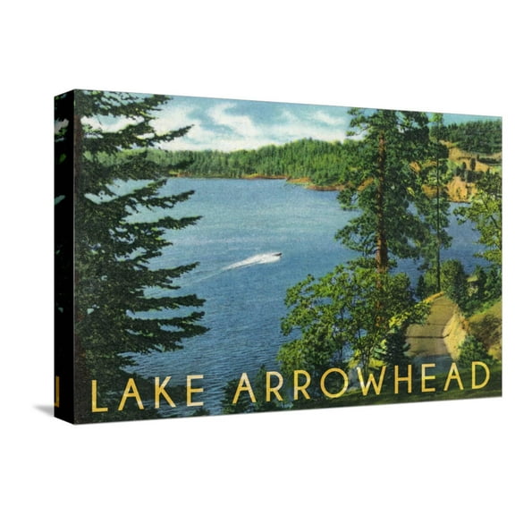 Art.com Lake Arrowhead, California - View towards the North Shore Stretched Canvas Print Wall Art by Lantern Press, 18" x 12"