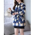 thumbnail image 2 of Kukuzhu Women’s Woolen Blend Plaid Trench Coat Double Breasted Belted Overcoat Pea Coat, 2 of 6