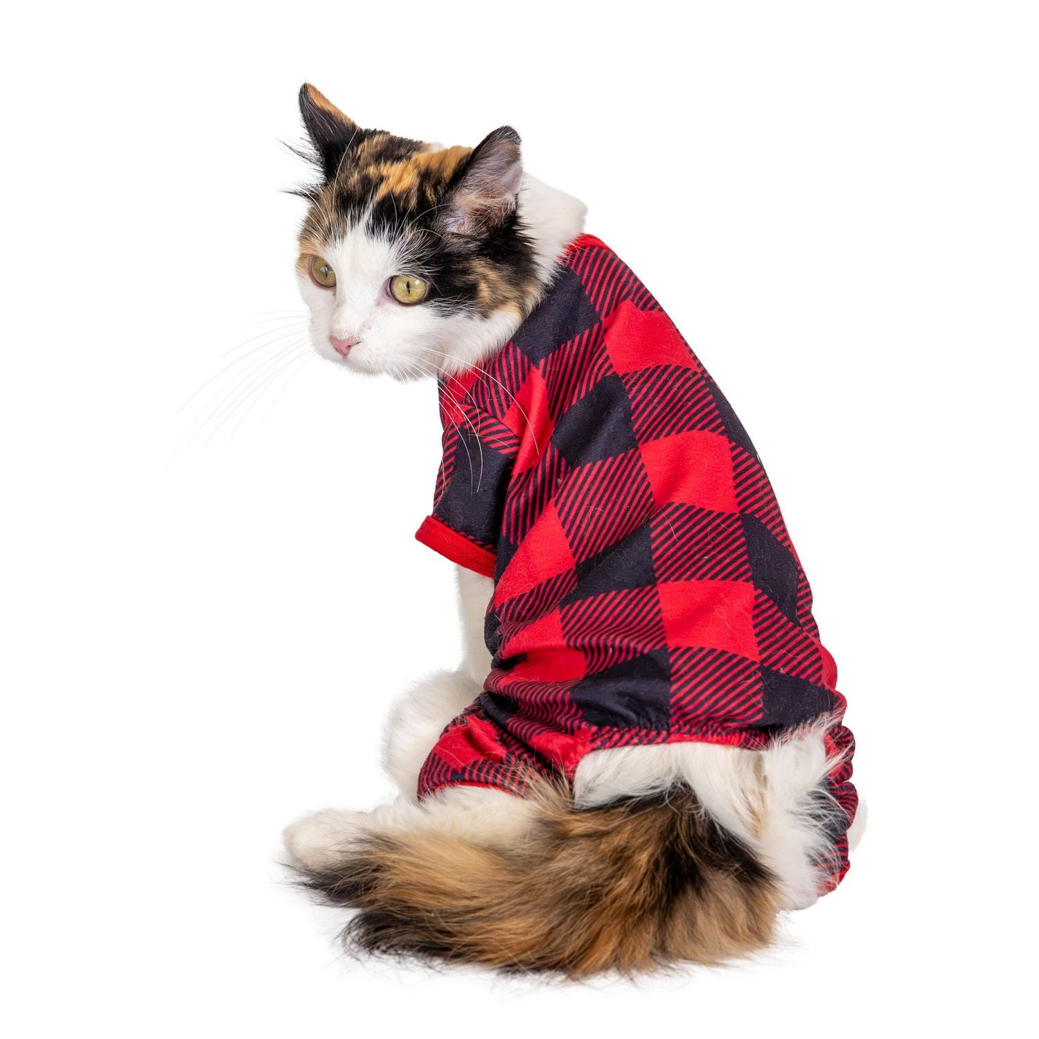 Vibrant Life Checkered Pet Holiday PJ for Pets - Dog and Cat Pajamas - Red