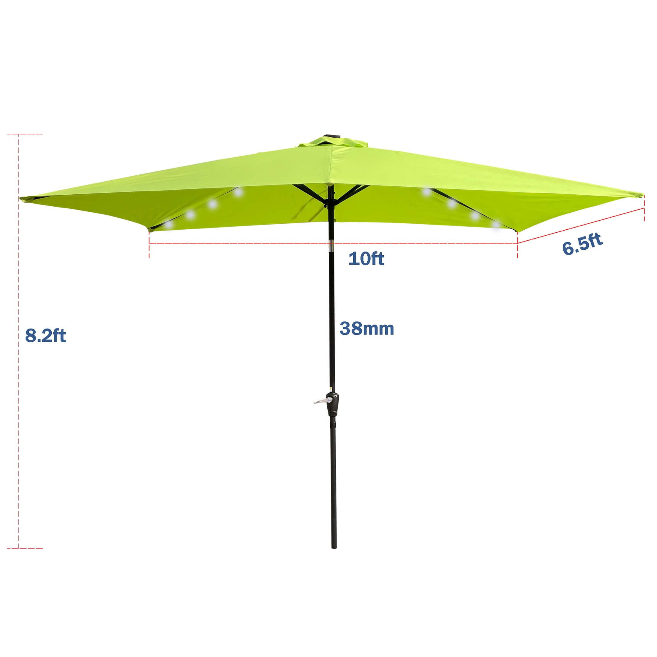 Aukfa 10 x 6.5ft Rectangular Patio Solar LED Lighted Outdoor Umbrellas for Market Beach Pool - Green