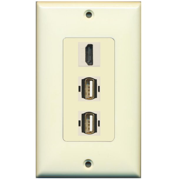 RiteAV 1 Port HDMI 2 Port USB AA Decorative Wall Plate Light Almond