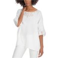thumbnail image 1 of Max Studio Blouse en Tricot à Illets en Coton pour Femmes, Blanc, Petit, 1 of 1