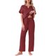 thumbnail image 1 of INSPIRAR CHIC Pijamas de Satén para Mujeres, Camisa de Manga Corta con Cuello en V y Pantalones Largos, Conjunto de Ropa de Casa Suave Pjs Set L Rojo, 1 of 6