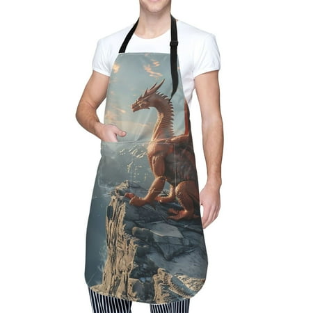 

Cauagu Red Dragon Mountain Sunrise Aprons with Pockets Waterproof Apron for Women Kitchen Cooking Apron Adjustable Bib Aprons Chef Apron for Cooking Drawing Crafting