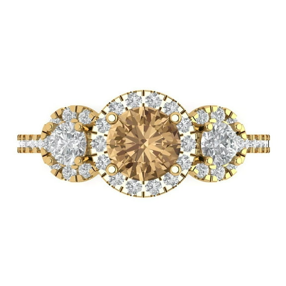 Clara Pucci 14K Yellow Gold 1.46ct Champagne Three-Stone Ring for Women