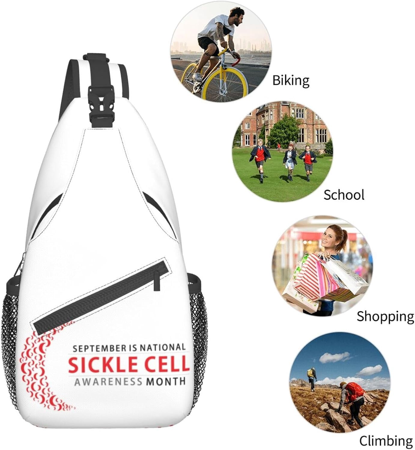 Sickle Cell Awareness Month Sling Bag Crossbody Hiking Travel Chest Bags Backpack Shoulder Daypack for Women Men