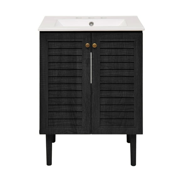 Bron 24" Freestanding Bathroom Vanity in Black Oak with 3-Hole Widespread Sink Top