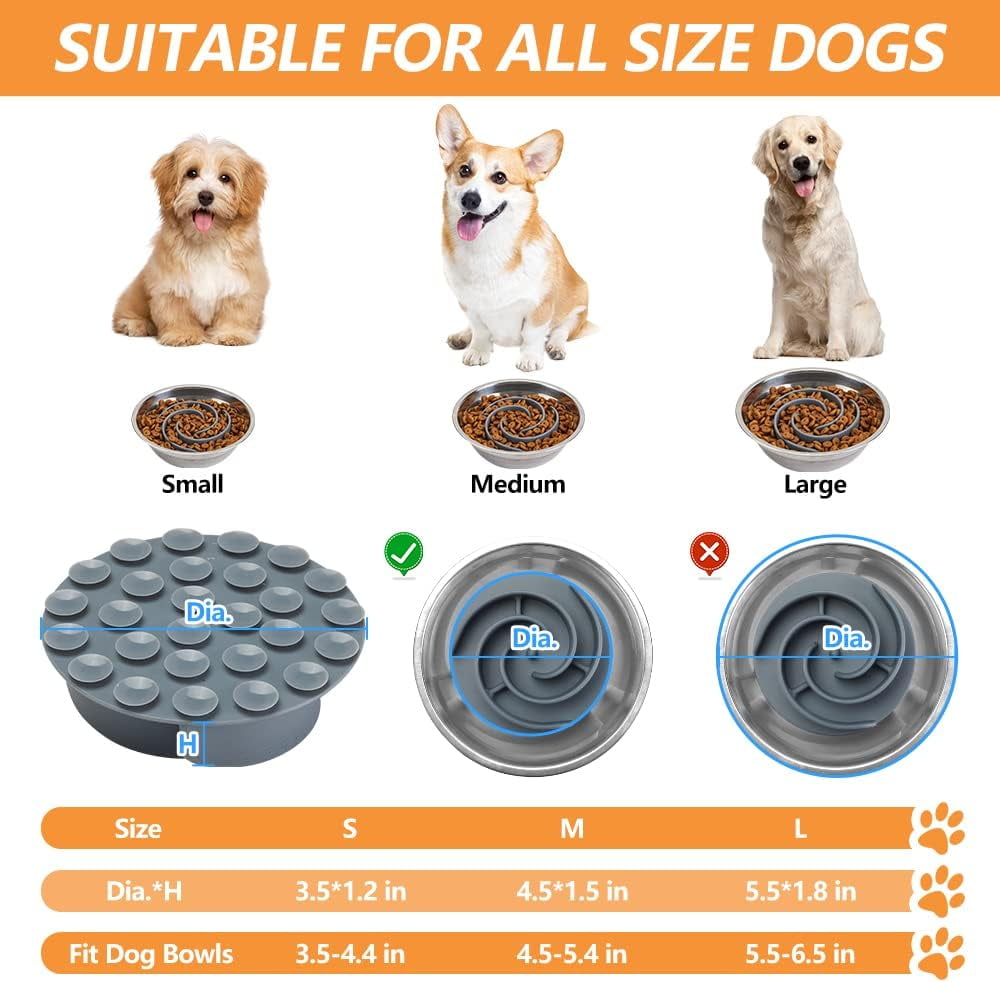 Slow Feeder Dog Bowls Insert,  Soft Silicone Slow Eating Dog Food Bowl for Small, Medium and Large Dogs, Compatible with Regular and Elevated Bowls Grey,S