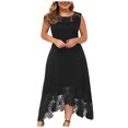 thumbnail image 2 of Robes pour Femmes 2024 Été Surdimensionné Décontracté Couleur Unie Col Rond Aguichant Dentelle Sans Manches Ample Robe Chandail 50 % de Réduction!, 2 of 7