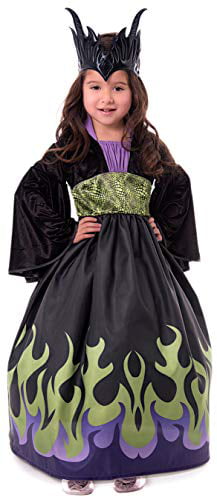 Little Adventures Dragon Queen Dress Up Costume with Soft Crown & Matching Doll Dress Large Age 5-7
