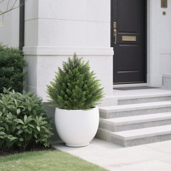 OLIVIVI Artificial Topiary Cedar Tree with Ground Spike, A Set of 1 Artificial Shrub Bushes, Fake Shrub for Porch, Artificial Plants for Outdoor Planters Indoor UV Resistant