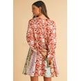 thumbnail image 2 of Women's Red Colorful Floral Patchwork Long Sleeve Pleated Mini Dress - [ZhiHiMeRi] | (US 4-6)S, 2 of 12