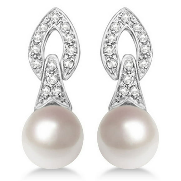 Cultured Freshwater Pearl and Diamond Drop Earrings 14K White Gold (7mm)