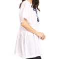 thumbnail image 4 of Sakkas Octavia Smocked Dolman Sleeve Fringe Blouse with Split Neck and Embroidery - White / Navy - One Size Regular, 4 of 4
