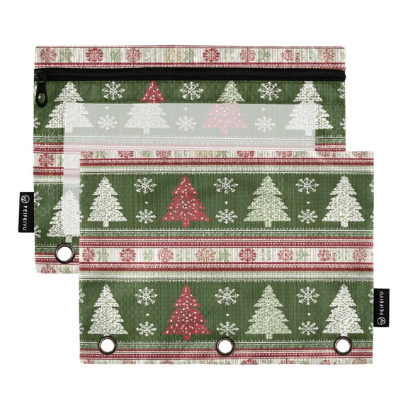 Christmas Tree Weave Pattern Binder Pouches Zipper Pocket Document Storage 3 Rings 2 Packs A5 Size