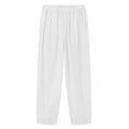 thumbnail image 4 of ClodeEU Women's Elastic Waist Linen Blend Capri Pants,Loose Fit Cropped Trousers with Pockets for Summer White,Women's Plus L, 4 of 8
