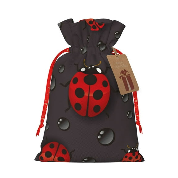 Xecao Red Ladybugs Print Burlap Gift Bags with Drawstring and Gift Tags, Gift Bags, Burlap Bags, Jute Bags for Party, Christmas, DIY Craft Bags-Small