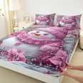 thumbnail image 3 of Manfei Cartoon Xmas Snowman Full Size Sheets,Rustic Christmas Floral Bed Sheets,Pink White Sheet Sets For Kids,Super Cozy Room Decor,4 Pieces, 3 of 7