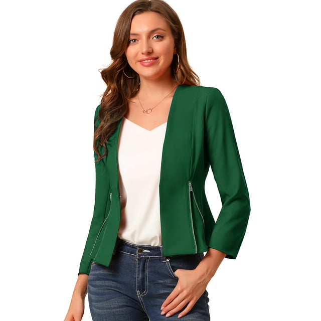 INSPIRE CHIC Blazer Court Sans Col à Fermeture Éclair pour Femme de Style Workwear
