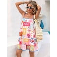 thumbnail image 2 of Multicolor Patchwork Sea Life Print Spaghetti Strap Mini Sundress For Women, Casual Summer Vacation Dress, 2 of 8