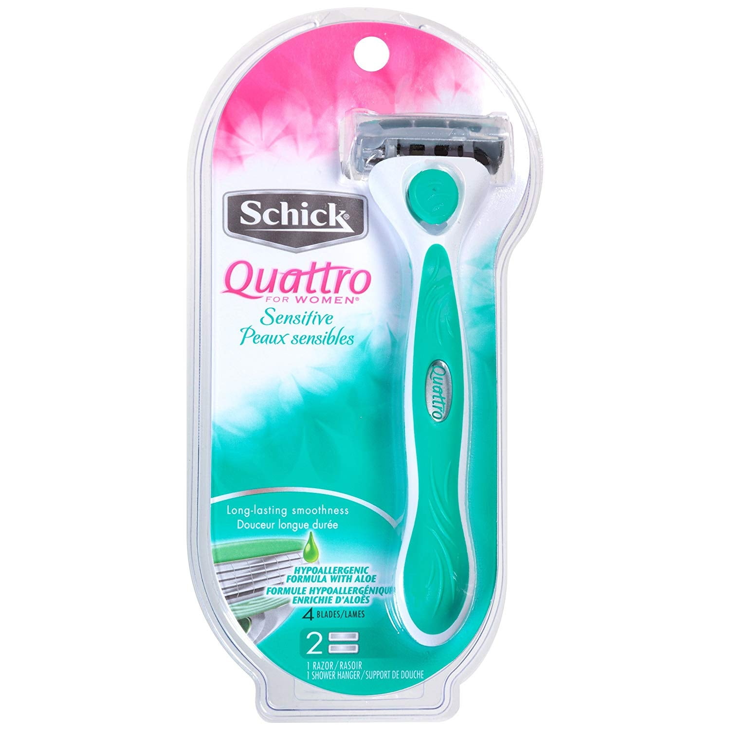 Schick Quattro for Women Sensitive Hypo Allergenic Aloe Razor with 2 Refill Blades