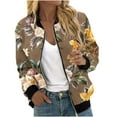 thumbnail image 3 of Feancey Womens Bomber Jackets Lightweight Plus Size Floral Jacket Dressy Casual Full Zip Long Sleeve Flight Jackets Fall Thin Coats with Pockets Brown 5XL, 3 of 6