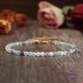 thumbnail image 3 of Rainbow Fluorite 3mm Round Shape Faceted Cut Beads 7 inch Adjustable Gold Plated Clasp Bracelet for men, women, unisex. Link Chain Stacking Bracelet.|LINK_05621, 3 of 5