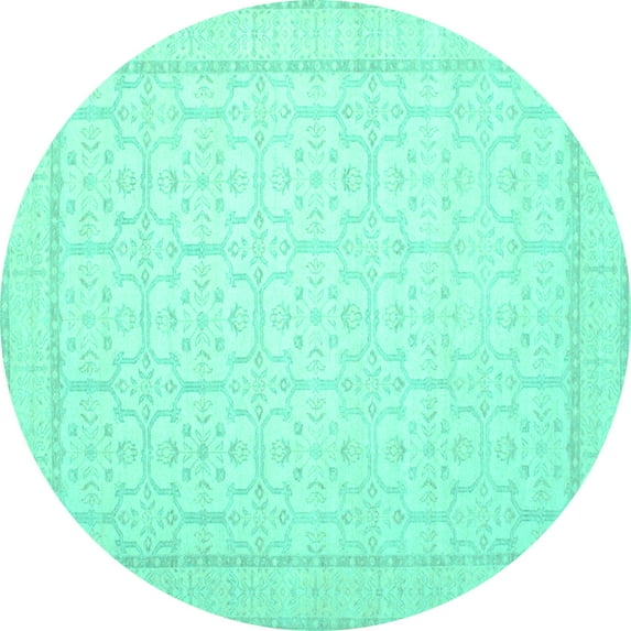 Ahgly Company Indoor Round Oriental Turquoise Blue Traditional Area Rugs, 8' Round