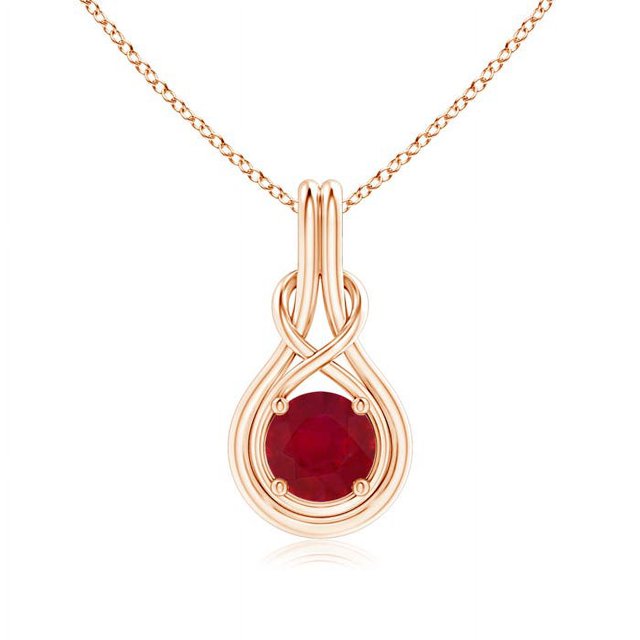 Angara Collier en Rubis Naturel - Pendentif Nœud Infini Solitaire en Rubis Rond 1,4 ct en Or Rose 14K pour Femmes
