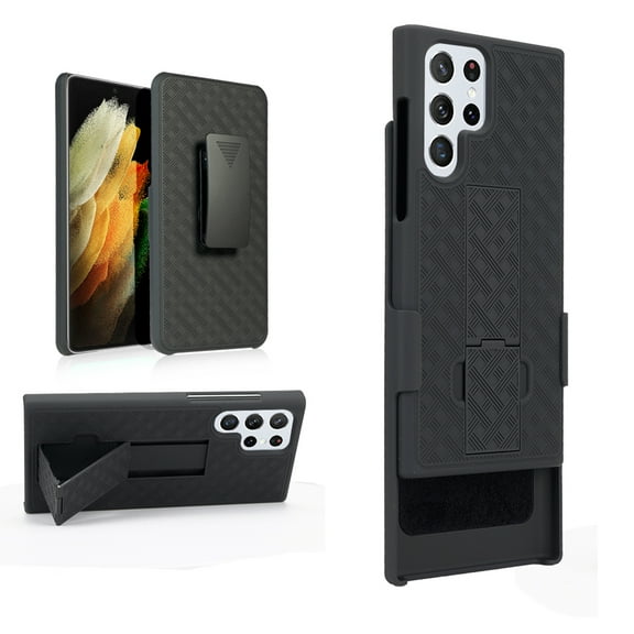 for Samsung Galaxy S22 Ultra (6.8") Case 2022 Release, with Swivel Belt-Clip Holster Rotating Kickstand Hard Back  Rugged Shockproof Slim Lighweight Combo Shell Heavy Duty Cover, Black