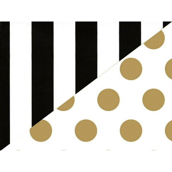 Pack Of 1, Black Stripe & Gold Dot 24" X 85' Reversible Classic Designs Gift Wrap For 40-50 Gifts Made In USA