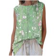 thumbnail image 2 of Womens T-shirts Sleeveless Round Neck Floral Printed Casual Tank Top Green XXXL, 2 of 5