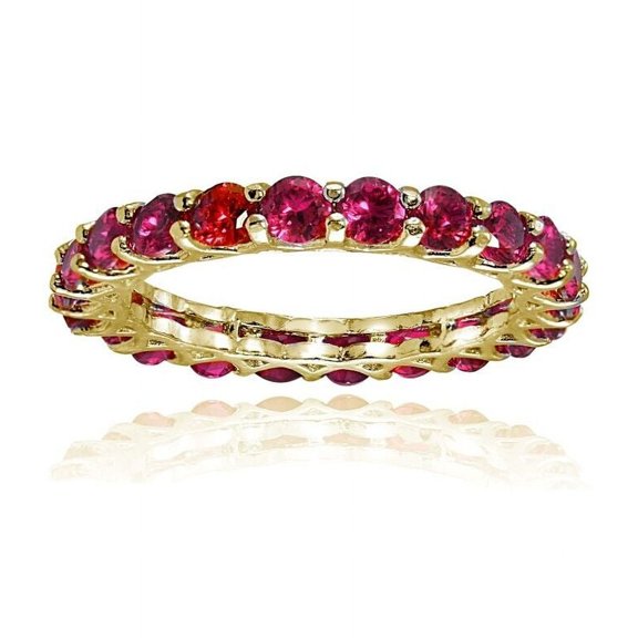 Ruby 3mm Round-Cut Stacking Eternity Band Ring 925 Sterling Silver Yellow Gold Plated Gemstone Jewelry For Women Gift