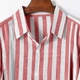 thumbnail image 7 of Qwertyu Men's Linen Shirts Short Sleeve Striped Casual Shirts Button Down Shirt Hawaiian Beach Summer Shirt Red M, 7 of 7