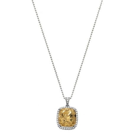 5th & Main Platinum-Plated Sterling Silver Large Cushion-Cut Citrine Pave CZ Pendant Necklace