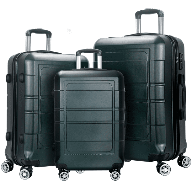 ABS Black Luggage Sets 3 Piece 20 24 28 Inch Hard Shell Spinner Wheels TSA Lock Lightweight PC 