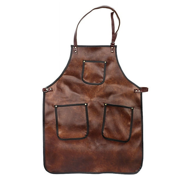 CHAO Delantal de chef para hombres y mujeres Delantal de cuero impermeable con bolsillos Correas cruzadas para cocina Barbacoa Cocina Barbero Barista Delantal Trabajo Manue (Estilo 2)