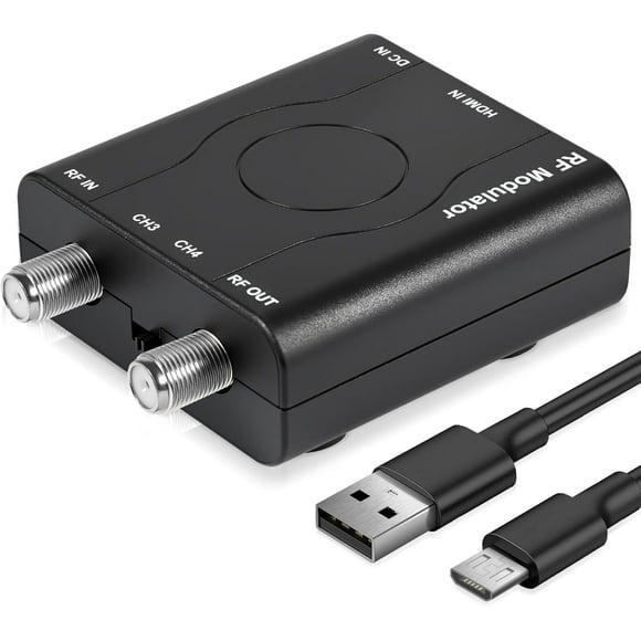 HDMI to RF Modulator, HDM61 VHF HDMI to RF Converter Adapter for TV NTSC Format Output, 1080P PLL Control for Home TV Game Console