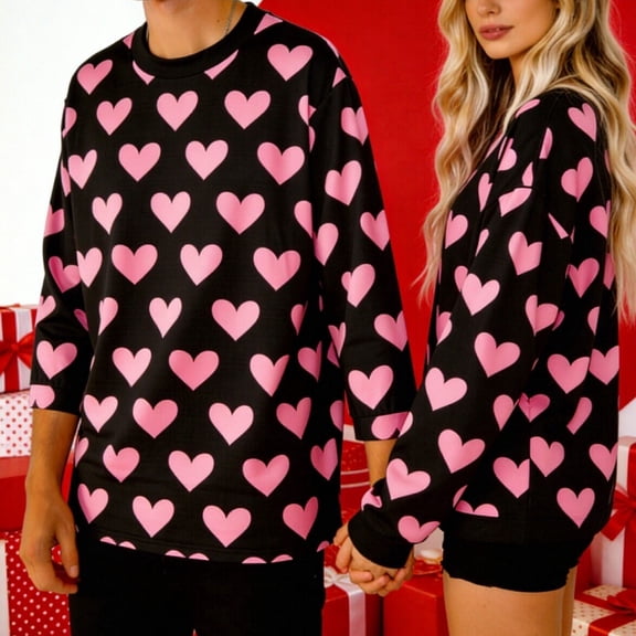 Mifsaly Matching Couples Sweatshirt Mens Womens Valentines Sweatshirt 2026 Hearts Print Shirts Cotton Oversized Tshirts Long Sleeve Pullover Tops Funny Festival Spring Unisex Outfits