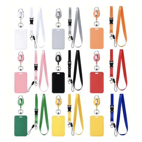 Badge Holder with Lanyard Retractable Reel,Vertical Slide Clear ID Card Case,All-in-One Durable Comfortable Neck Strap for Employee Office Commute Daily Use Black