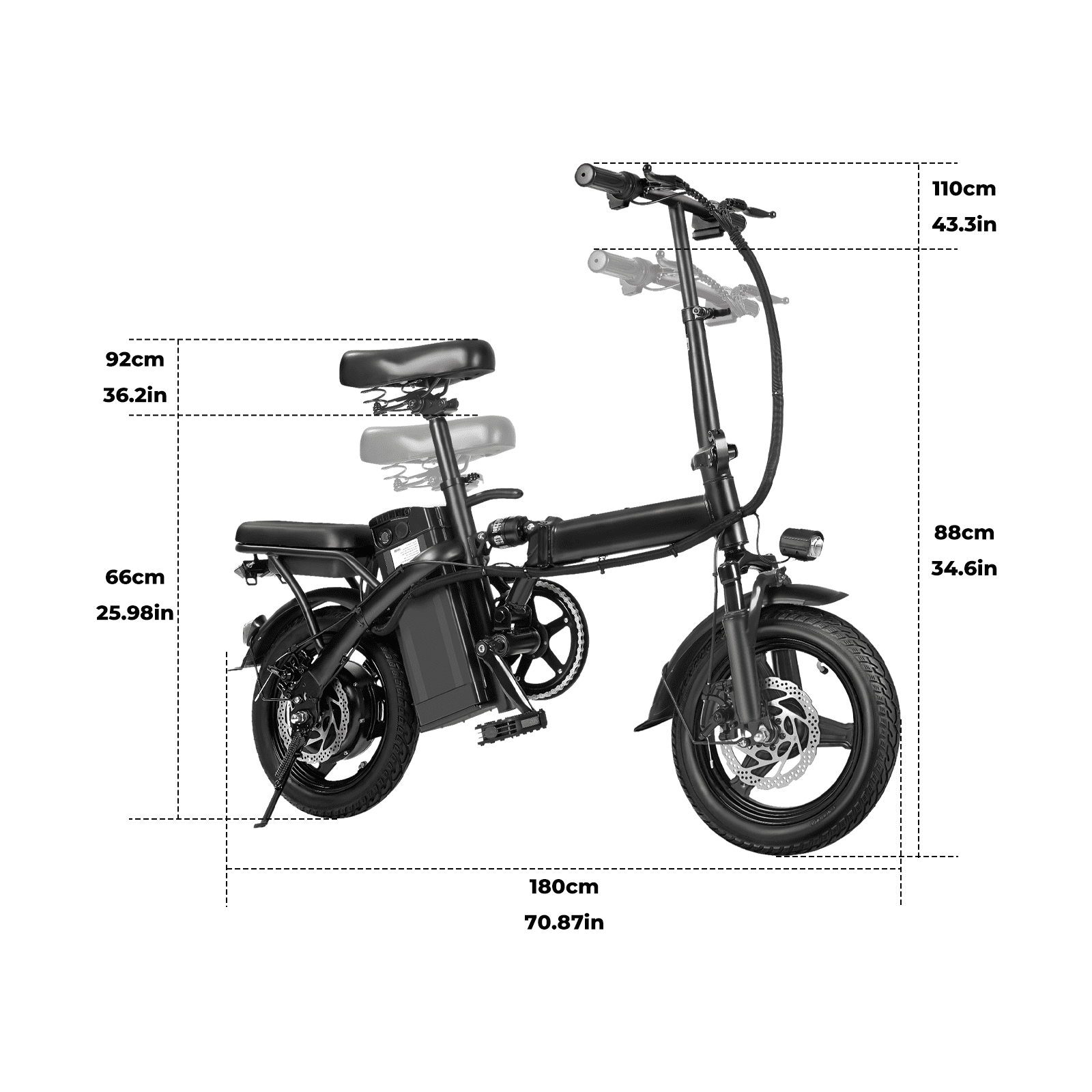 Portable Terrosor Electric Bicycle - 14" Foldable Design, Dual Disc Brakes, 20mph Max Speed, Includes Storage Basket